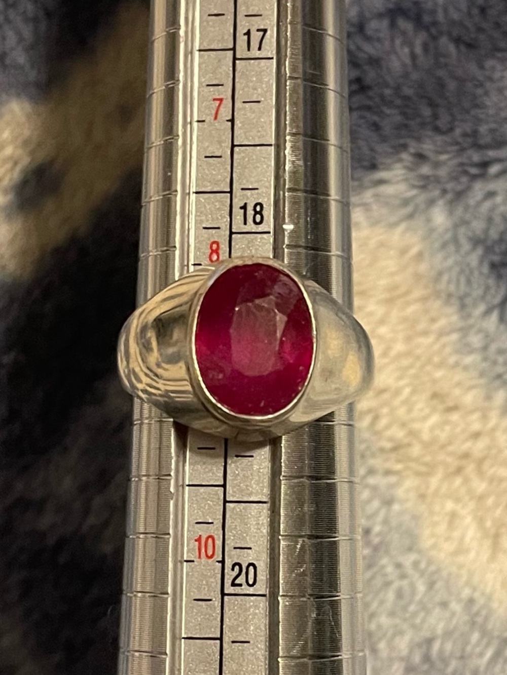 7 carat oval Natural Ruby Sterling Silver Ring for Men size 9
